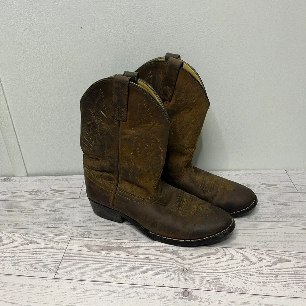 Masterson Size 3 D Kids Youth Western Cowboy Boots Brown Leather Riding Rodeo
